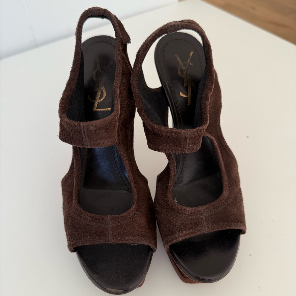 Yves Saint Laurent Brown Chunky Heel Sandals